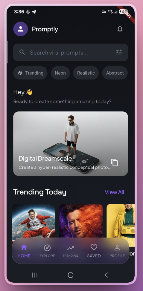 Promptly home — search and trending prompts